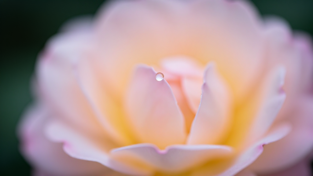 Timelapse of a flower blooming in a garden, petals unfolding, dew drops glistening